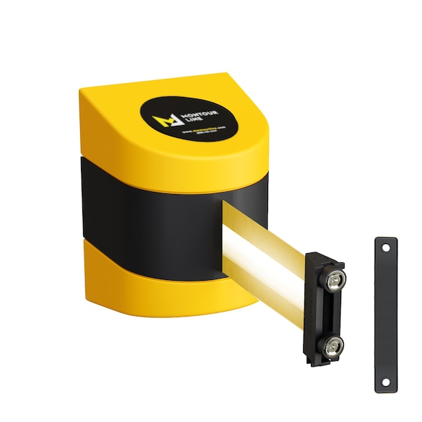 Montour Line Retractable Belt Barrier YW Magnetic Wall Mount 9' Y Ref. Belt (M) PWM200-YW-YRH-M-M-15 - main
